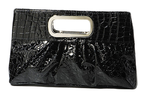 Leather Casual Evening Clutch with Metal Grip Handle - Black [product_type] endbag endbag.myshopify.com [variant_title]