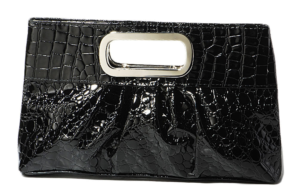 Leather Casual Evening Clutch with Metal Grip Handle - Black [product_type] endbag endbag.myshopify.com [variant_title]