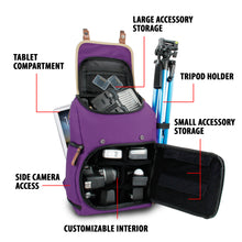 Load image into Gallery viewer, Mid volume Digital SLR Camera Backpack Purple with Tablet Compartment [product_type] endbag endbag.myshopify.com [variant_title]

