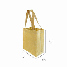 Load image into Gallery viewer, Small Size (6 X 3 X 8) 12 Piece Gold Color Reusable Glitter Gift Bag with Handles [product_type] endbag endbag.myshopify.com [variant_title]
