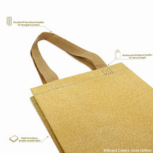 Load image into Gallery viewer, Small Size (6 X 3 X 8) 12 Piece Gold Color Reusable Glitter Gift Bag with Handles [product_type] endbag endbag.myshopify.com [variant_title]
