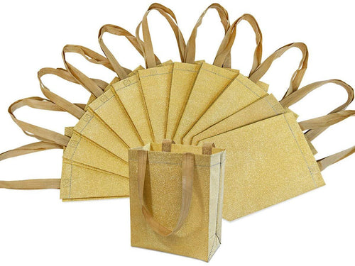 Small Size (6 X 3 X 8) 12 Piece Gold Color Reusable Glitter Gift Bag with Handles [product_type] endbag endbag.myshopify.com [variant_title]