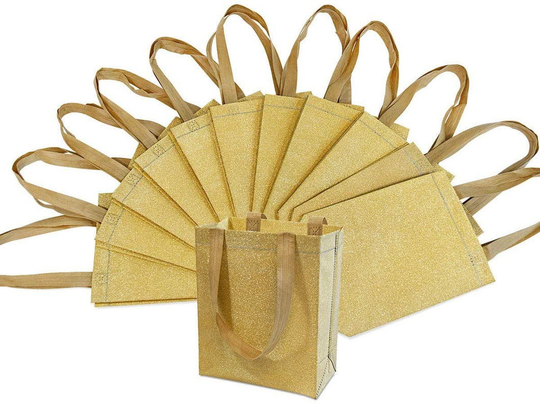 Small Size (6 X 3 X 8) 12 Piece Gold Color Reusable Glitter Gift Bag with Handles [product_type] endbag endbag.myshopify.com [variant_title]