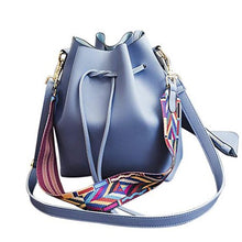 Load image into Gallery viewer, Women&#39;s PU Leather Drawstring Bucket Bag With Colorful Strap [product_type] endbag endbag.myshopify.com [variant_title]
