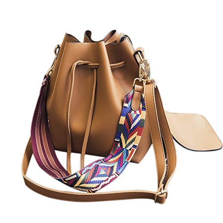 Women's PU Leather Drawstring Bucket Bag With Colorful Strap [product_type] endbag endbag.myshopify.com [variant_title]