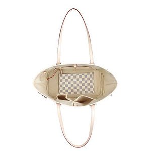 Daisy Rose Checkered Tote Shoulder Bag with inner pouch - PU Vegan Leather (Cream) [product_type] endbag endbag.myshopify.com [variant_title]