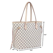 Load image into Gallery viewer, Daisy Rose Checkered Tote Shoulder Bag with inner pouch - PU Vegan Leather (Cream) [product_type] endbag endbag.myshopify.com [variant_title]
