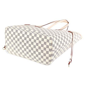 Daisy Rose Checkered Tote Shoulder Bag with inner pouch - PU Vegan Leather (Cream) [product_type] endbag endbag.myshopify.com [variant_title]