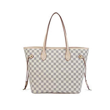Load image into Gallery viewer, Daisy Rose Checkered Tote Shoulder Bag with inner pouch - PU Vegan Leather (Cream) [product_type] endbag endbag.myshopify.com [variant_title]
