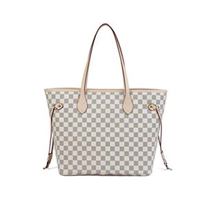 Daisy Rose Checkered Tote Shoulder Bag with inner pouch - PU Vegan Leather (Cream) [product_type] endbag endbag.myshopify.com [variant_title]
