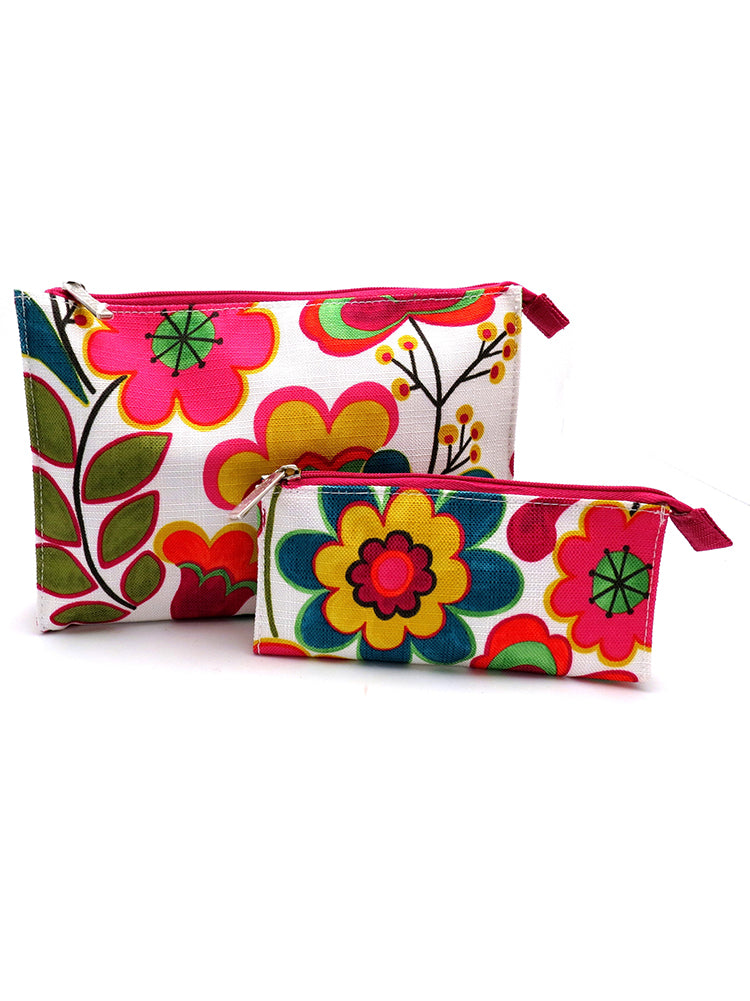 Clinique Floral Fuschia & Green Cosmetic Makeup Travel Bag, 2 Pcs [product_type] endbag endbag.myshopify.com [variant_title]