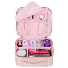 Load image into Gallery viewer, Travel Makeup Cosmetic Artist Organizer with Adjustable Dividers Pink [product_type] endbag endbag.myshopify.com [variant_title]
